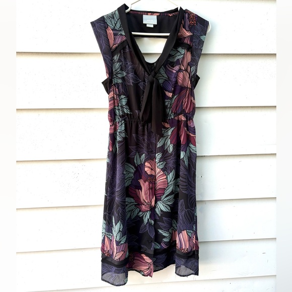 Anthropologie Maeve Brelin Floral Sheer Mix Print Lined Dress | S - Picture 3 of 8